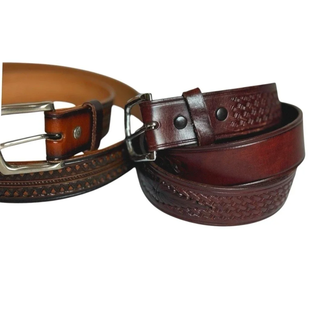 Men's Artisan Leather Western Belts Tooled Braided 40
